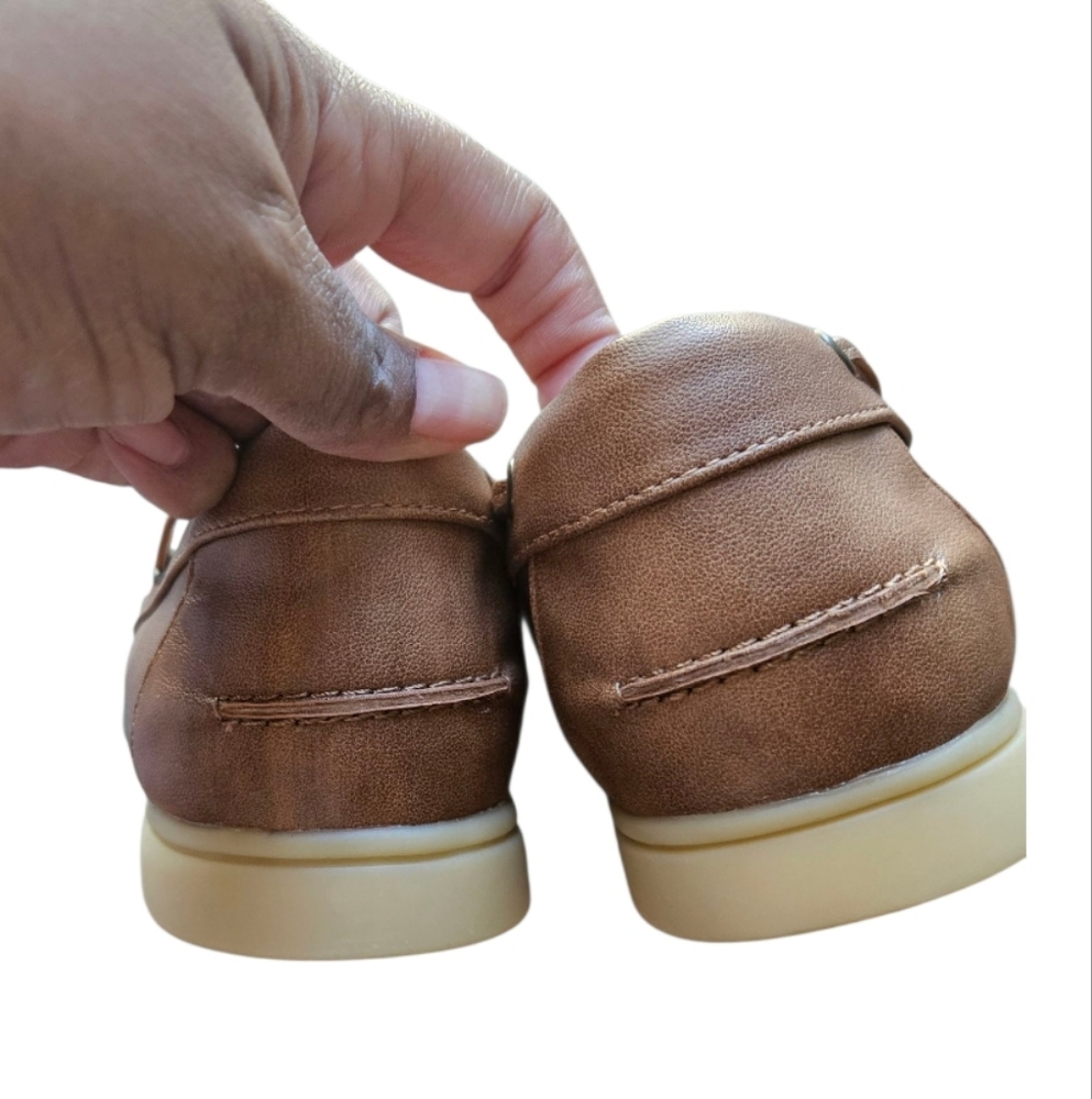 Falls Creek Faux Leather Shana Cognac Tan Boat Shoes Size 11 Casual Preppy - Picture 5 of 8